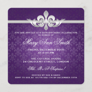 Elegante 50. Geburtstagsfeier Fleur De Lis Lila Einladung