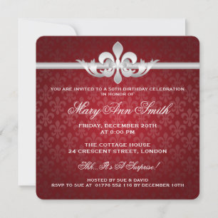 Elegante 50. Geburtstagsfeier Fleur De Lis Rot Einladung