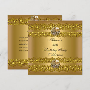 Elegante 50. Geburtstagsfeier Gold-Perlen-Schmuck Einladung