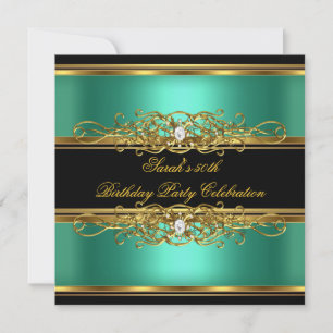 Elegante 50. Geburtstagsfeier Jade Grün Gold Schwa Einladung