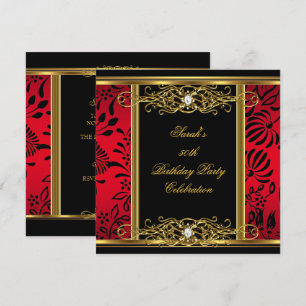 Elegante 50. Geburtstagsfeier Rot Schwarz Gold Dam Einladung