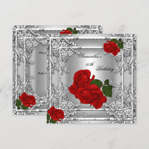 Elegante 50. Geburtstagsfeier rote Rose Silber Einladung