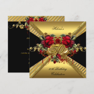 Elegante 50. Geburtstagsfeier rote Rosen Gold Schw Einladung