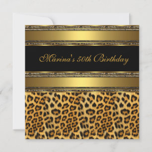 Elegante 50. Geburtstagsfeier Schwarz Gold Gepard Einladung