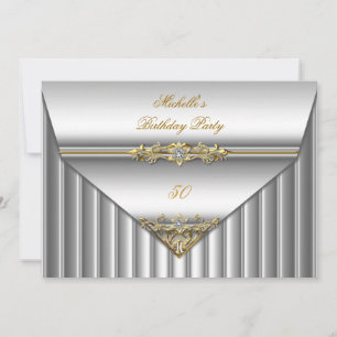 Elegante 50. Geburtstagsfeier Silber Gold Diamant  Einladung