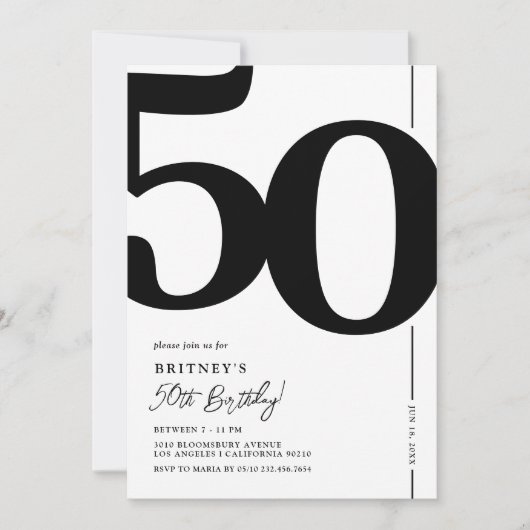 Elegante 50. Geburtstagsparty Einladung (Vorderseite)