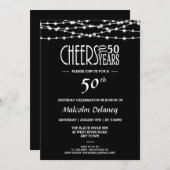 Elegante 50. Geburtstagsparty Einladung in Schwarz (Vorne/Hinten)