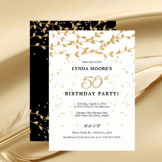Elegante 50. Geburtstagsparty Gold Blätter Einladung