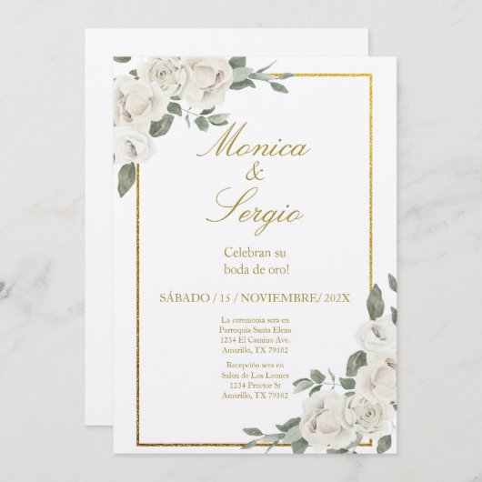 Elegante 50. Hochzeit Einladung in Spanisch (Vorne/Hinten)