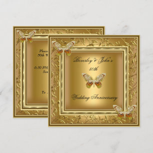 Elegante 50. Hochzeitsjubiläum Gold Damast Einladung