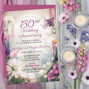 Elegante 50. Hochzeitstag-Party-Blumen Einladung