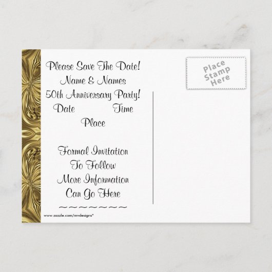 Elegante 50-jährige Save the Date Postkarten (Rückseite)