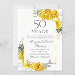 Elegante 50. Jubiläums-Gelbe-Rosen-Blumen Einladung