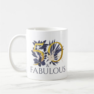 Elegante 50 und fabelhafte blaue Gold-Geburtstagsg Kaffeetasse