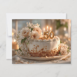 Elegante 50er Geburtstagstorte mit goldenem Torten Postkarte