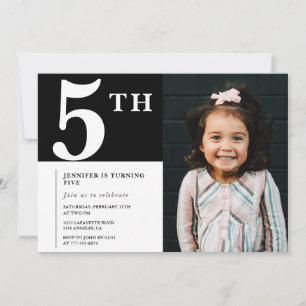 Elegante 5. Geburtstagseinladung Black Chic Foto Einladung