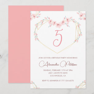 Elegante 5. Geburtstagseinladungen Rosa Floral Einladung