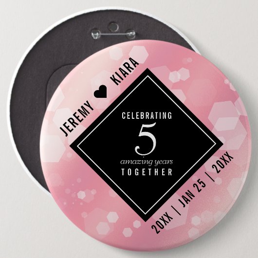 Elegante 5. Rose Quartz Hochzeitstag Button (Vorne & Hinten)