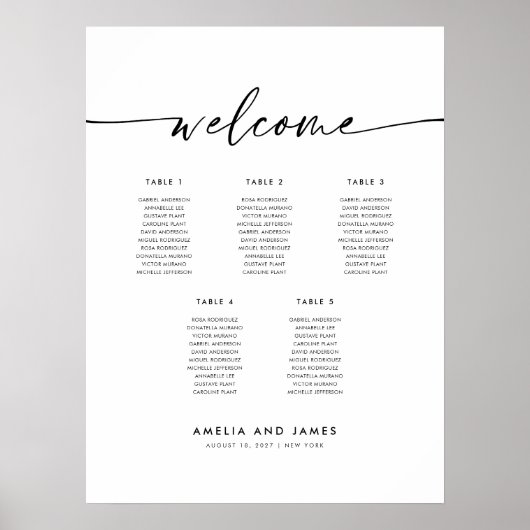 Elegante 5 Tische Begrüßungstabelle Poster (Vorne)