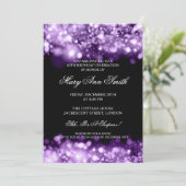 Elegante 60. Geburtstag Lila Funkellichter Einladung (Stehend Vorderseite)
