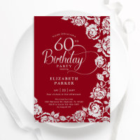 Elegante 60. Geburtstag Rote Silber Rose