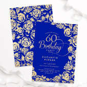 Elegante 60. Geburtstag Royal Blue Gold Rose Einladung
