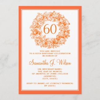 Elegante 60. Geburtstag Vintage-Rosen Orange Einladung