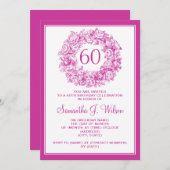 Elegante 60. Geburtstag Vintagen Rose Rosa Einladung (Vorne/Hinten)