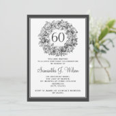 Elegante 60. Geburtstag Vintagen Rose Schwarz Einladung (Stehend Vorderseite)