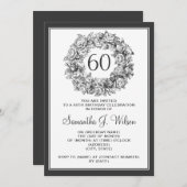 Elegante 60. Geburtstag Vintagen Rose Schwarz Einladung (Vorne/Hinten)