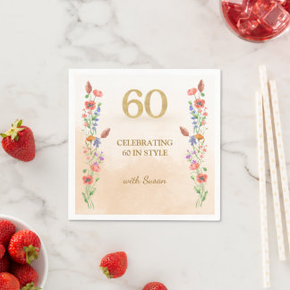 Elegante 60. Geburtstags-Gold-Wildblumen-Party-Dek Serviette