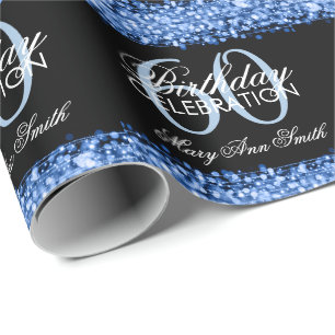 Elegante 60. Geburtstags-Party-Glitzern blau Geschenkpapier