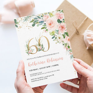 Elegante 60. Geburtstagseinladung für Sie Floral Einladung