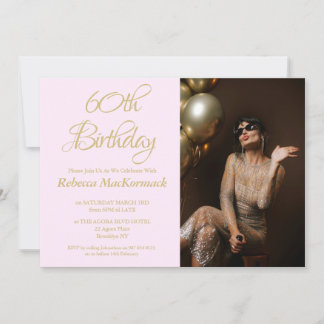 Elegante 60. Geburtstagseinladung Pink Gold Foto Einladung