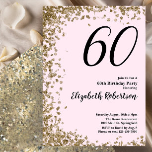 Elegante 60. Geburtstagseinladung Pink Gold Paille Einladung