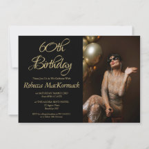 Elegante 60. Geburtstagseinladung Schwarz Gold Fot