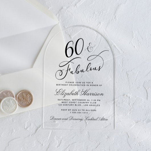 Elegante 60. Geburtstagsparty Acryleinladungen