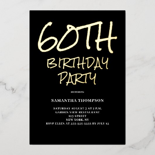 Elegante 60. Geburtstagsparty Einladung (Vorderseite)