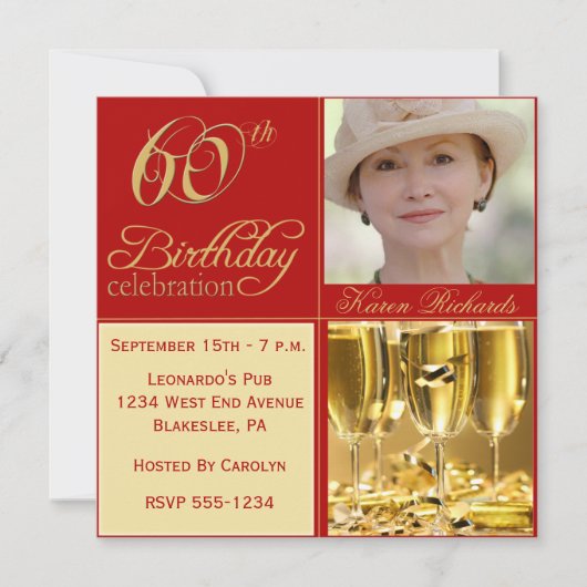 Elegante 60. Geburtstagsparty Einladungen (Vorderseite)