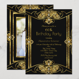 Elegante 60. Geburtstagsparty Foto Gold Black hinz Einladung