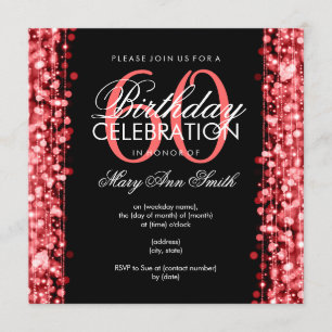 Elegante 60. Geburtstagsparty Glitzern Red Einladung