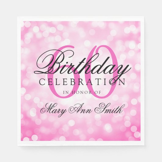 Elegante 60. Geburtstagsparty Pink Glitzer Lights Serviette (Vorderseite)