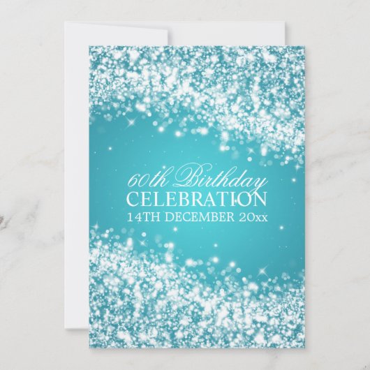 Elegante 60. Geburtstagsparty Sparkling Wave Blue Einladung (Vorderseite)