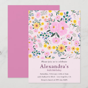 Elegante 64. Geburtstagseinladungen Rosa Floral Ch Einladung