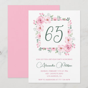 Elegante 65. Geburtstagseinladungen Floral Rosa Einladung