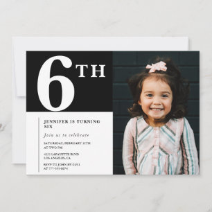Elegante 6. Geburtstagseinladung Black Chic Foto Einladung