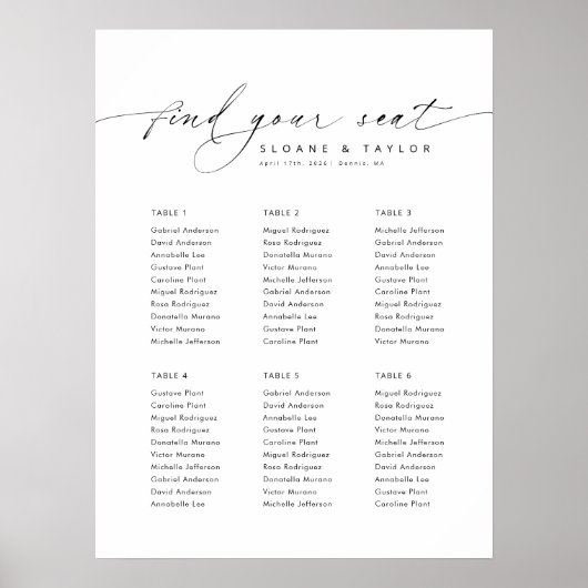 Elegante 6 Tische Begrüßungstabelle Poster (Vorne)