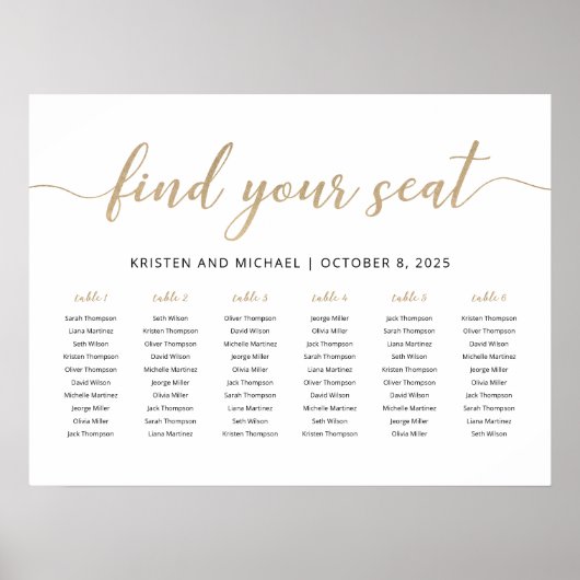 Elegante 6 Tische finden Ihre Sitzkarte Poster (Vorne)