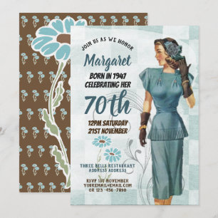 Elegante 70. Geburtstagseinladung RETRO 1940er Jah Einladung