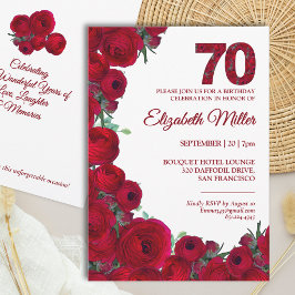 Elegante 70. Geburtstagsfeier - Kühn 70 rote Blume Einladung